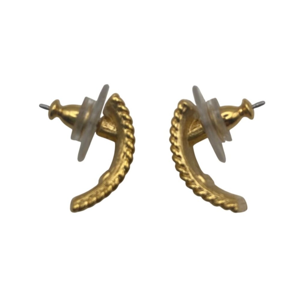 Vintage Monet Gold-Tone Textured Hoop Earrings Original Pierced Backs Corpcore - Picture 4 of 11